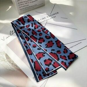 New Blue Leopard print Silk Skinny Scarf Twilly